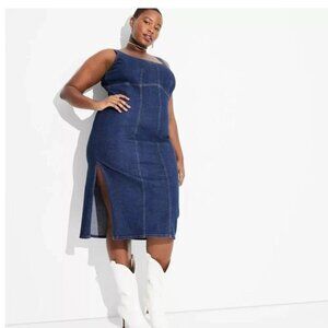 Wild Fable Sleeveless Side Slit Bodycon Medium Wash Denim Dress Size 2X NWT